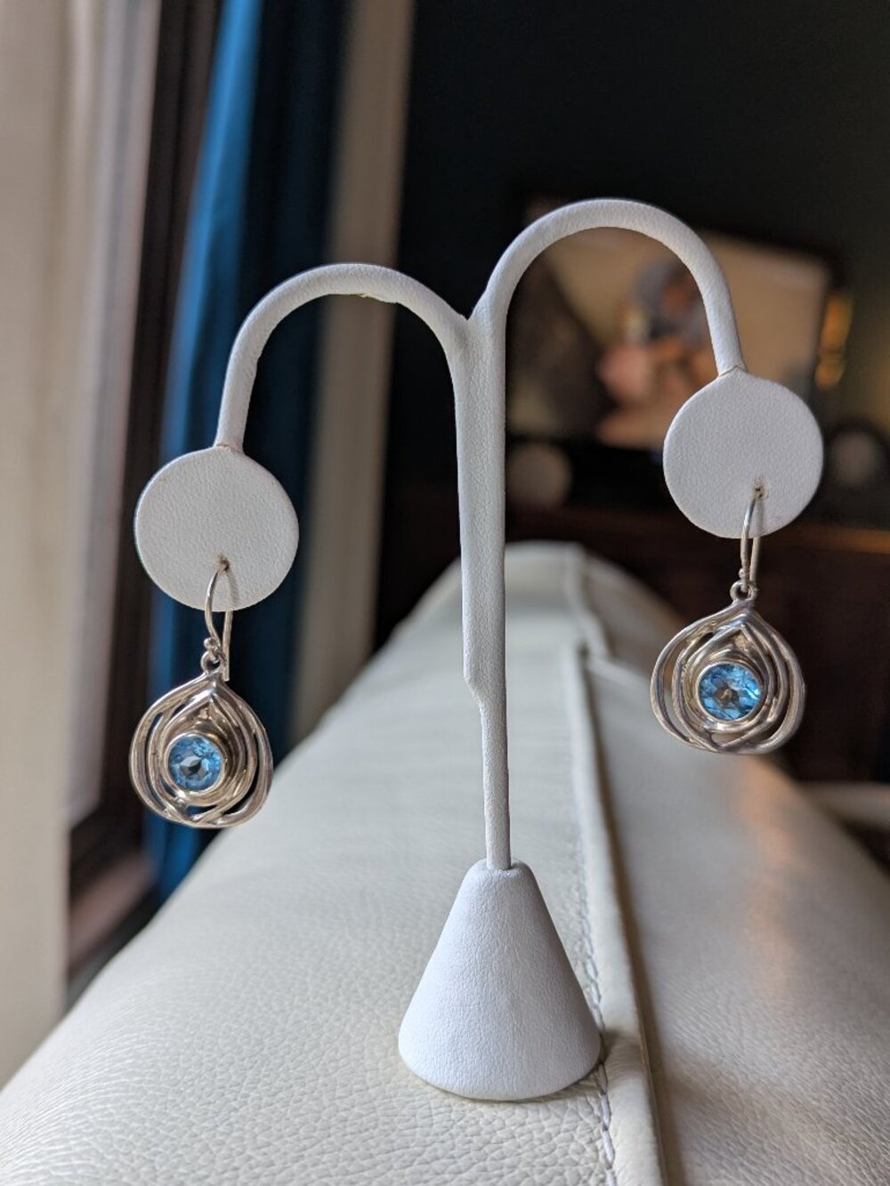 Hagit Gorali Sterling Silver Faceted Blue Topaz Earrings Eye Catching New!